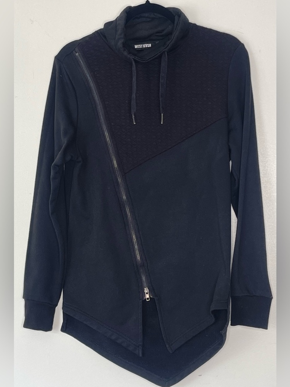 West KVSH urban street wear size small hoodie neck long sleeve with zipper down